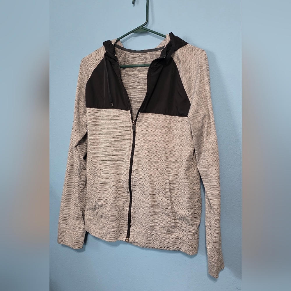 DSG Light Gray and Black Hooded Zip Jacket Workout Athletic Lightweight Unisex